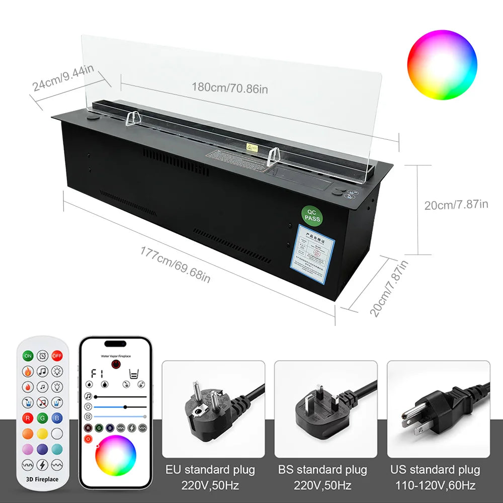 AFLYEVER 3D LED Water Vapor Electric Fireplace With Remote Control