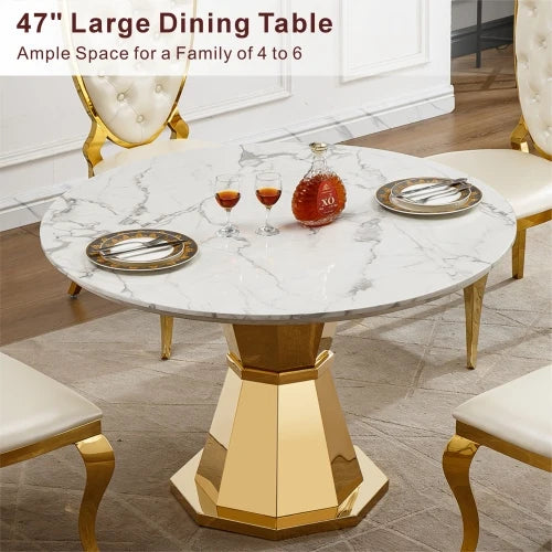 Round Marble Dining Table With High Gloss Stainless Steel Base