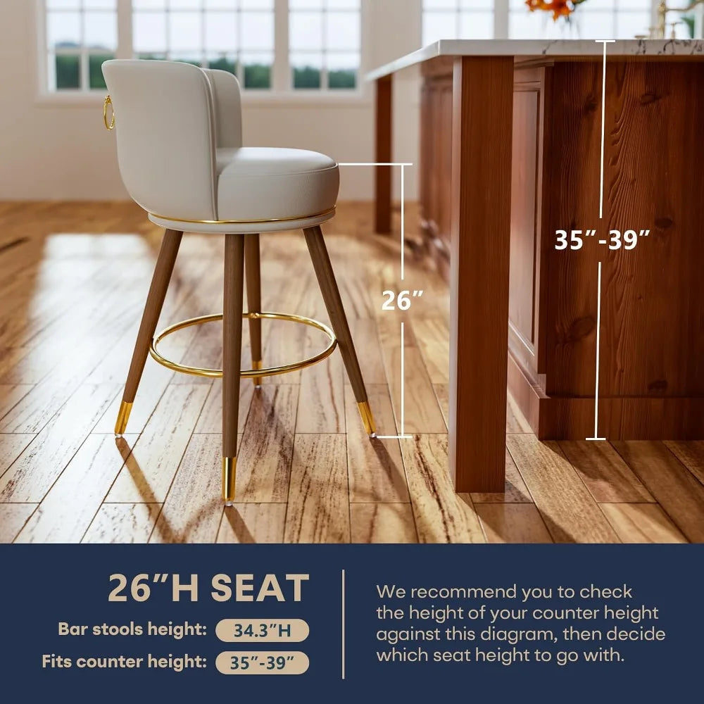Counter Swivel Bar Stools Leather Upholstered Wood Legs Footrest Chairs