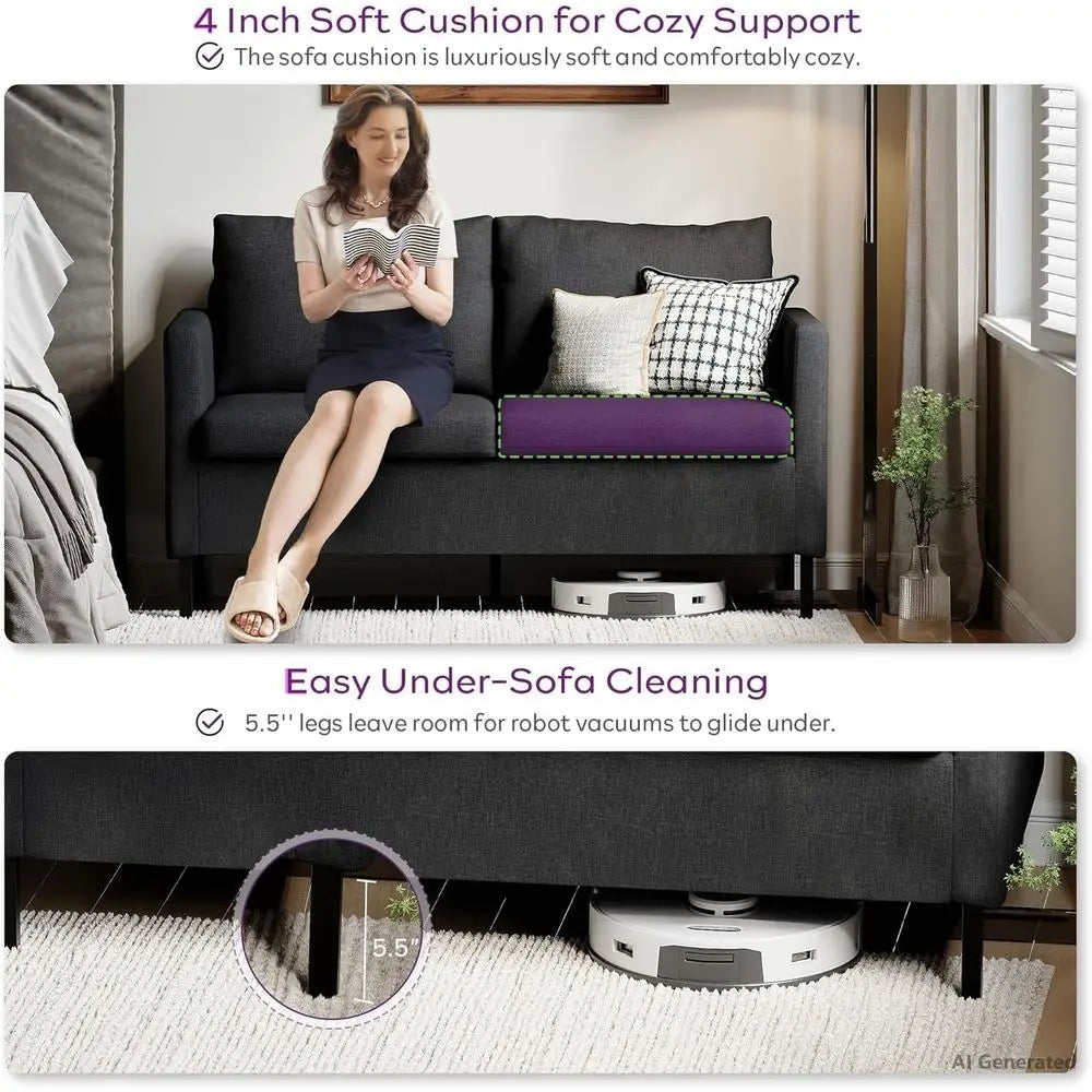 Linen Upholstered Loveseat Sofa With Iron Legs For Living Room