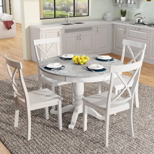 Solid Wood 5-Piece Dining Table Set for Four with Chairs
