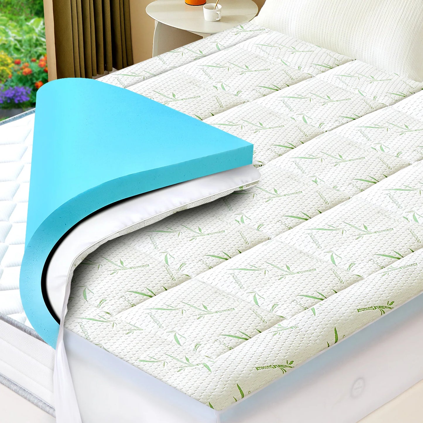 JHK Gel Memory Foam Mattress Topper Dual Layer Cooling Ventilated