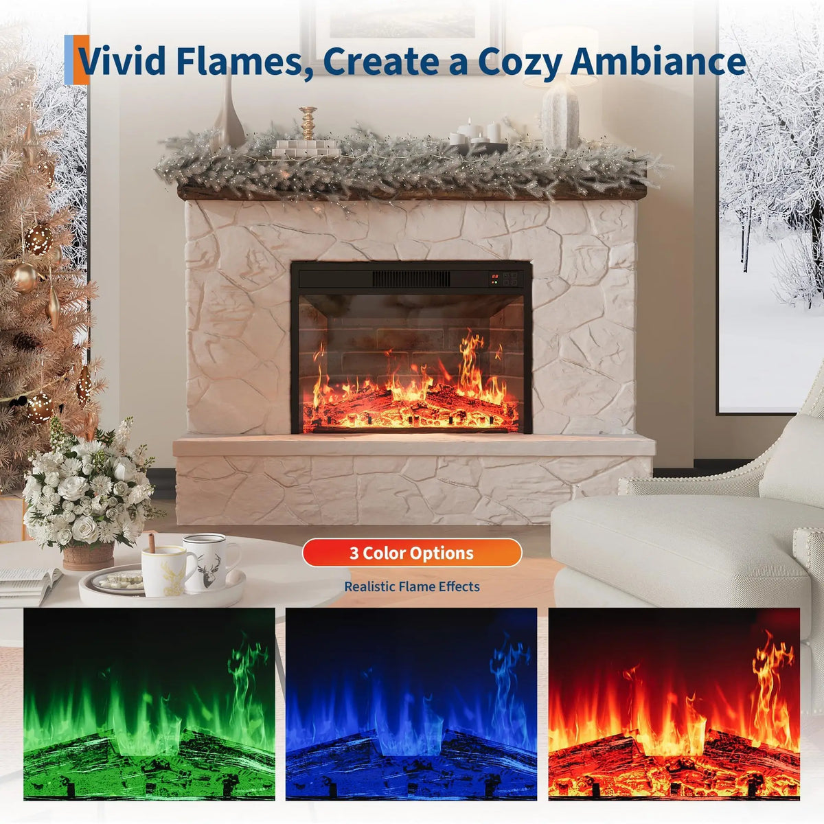 Adoolla Wall Mounted Electric Fireplace Heater With Remote Control