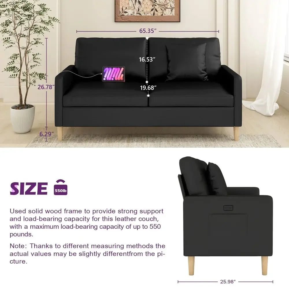 XMSJ Faux Leather Sofa With USB Mid Century Tufted Loveseat