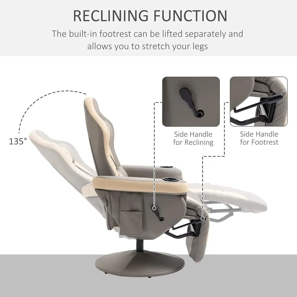 Manual PU Leather Recliner Armchair With Cup Holder And 360 Degree Swivel