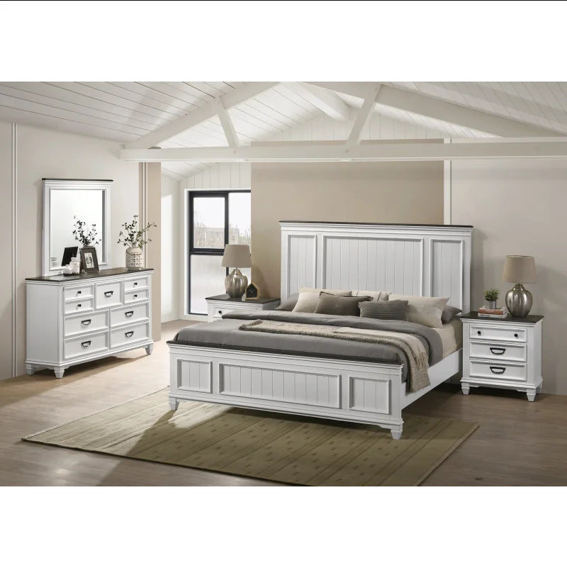 Wood Bedroom Set With Shiplap Panel King Bed Dresser Mirror Nightstands