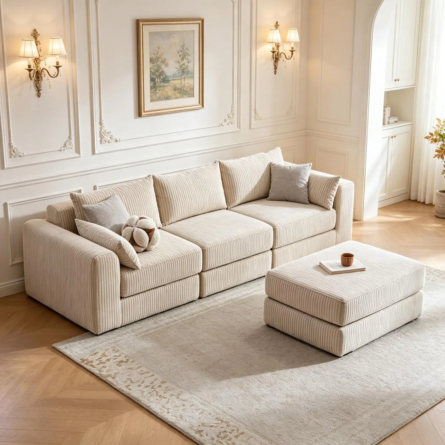 Modular L Shaped Upholstered Sectional Sofa With Five Pillows