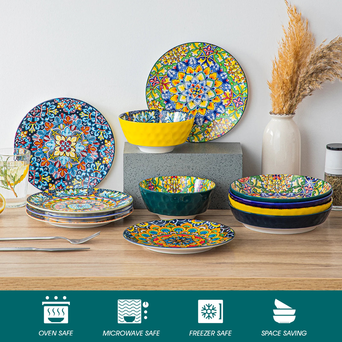 Vancasso Bohemian Style Floral Porcelain Dinner Plate Set
