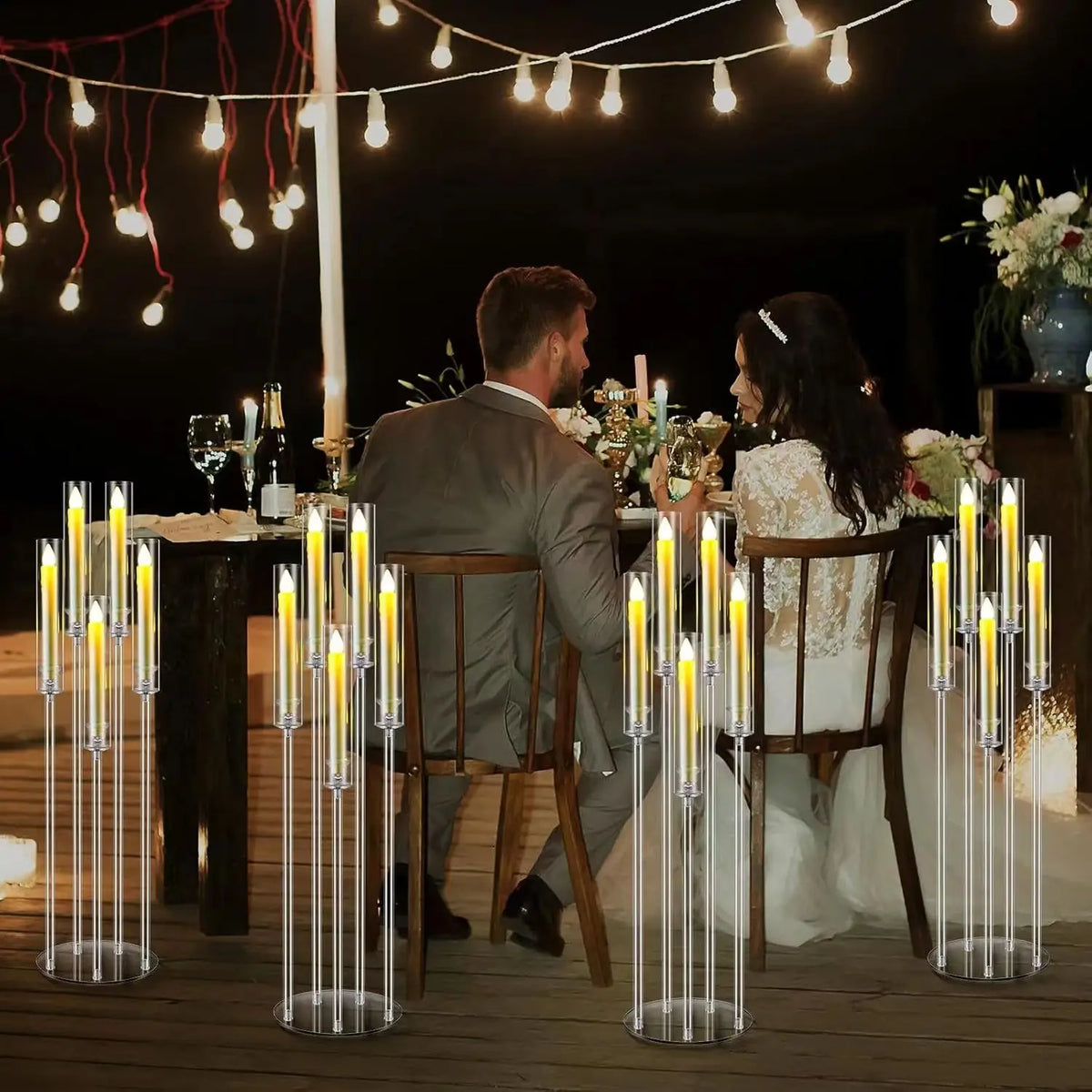 Acrylic Candelabra Centerpieces With LED Candles For Weddings