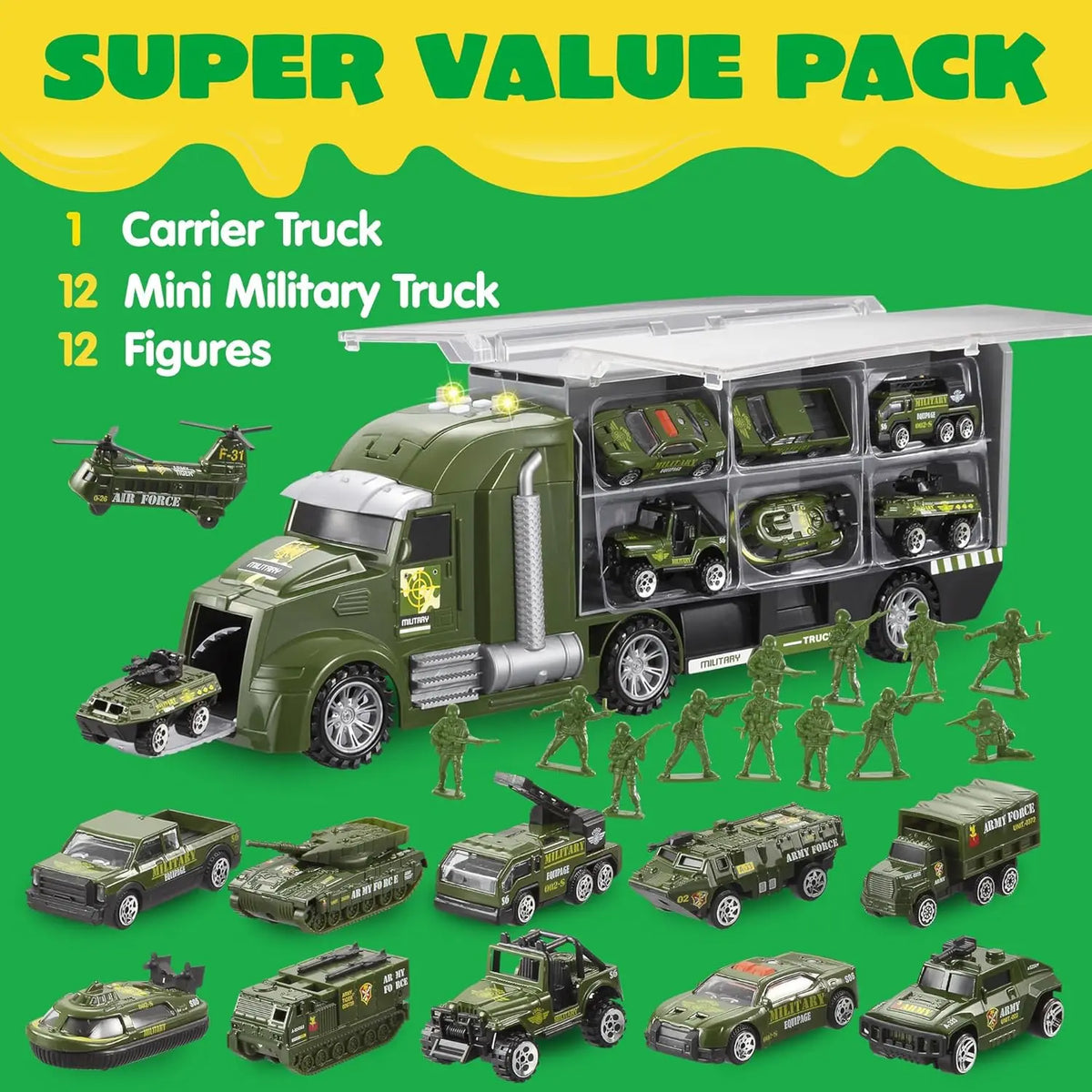 Joyfy Military Carrier Truck Toy Set With Soldiers And Tanks
