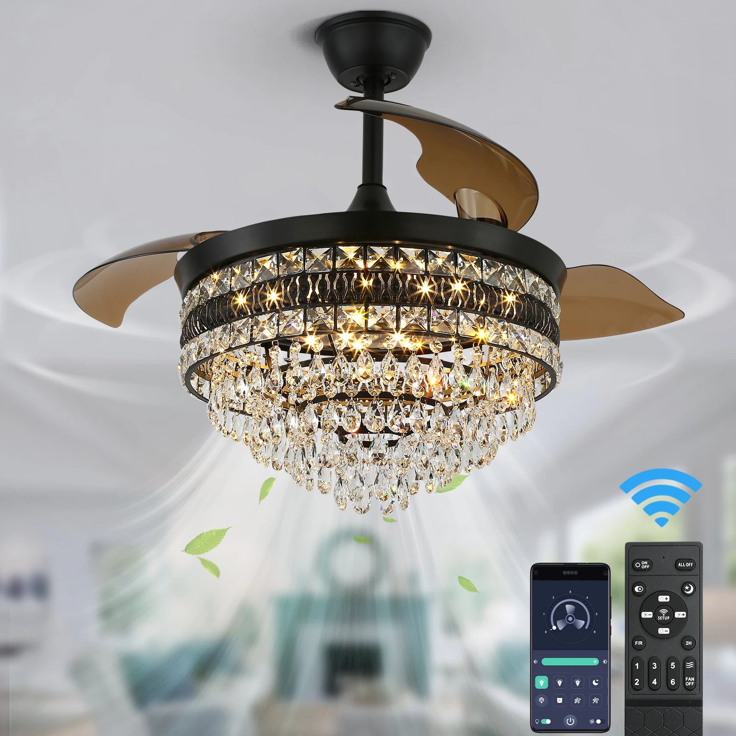 VETRULUS Smart Ceiling Fan Chandelier With Remote 6 Speed