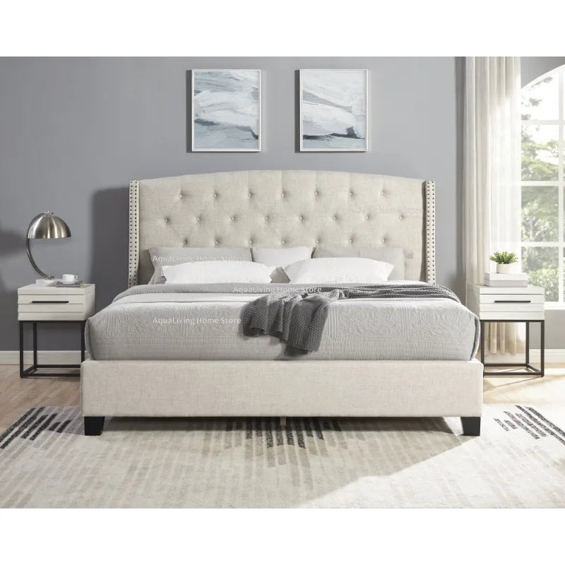 Tufted Wingback Upholstered Bedroom Furniture Set With Nightstands