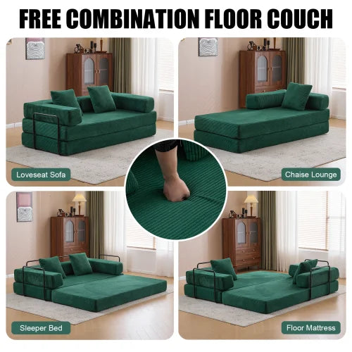 Convertible Floor Sofa Bed With Pillow Back Support And Armrests