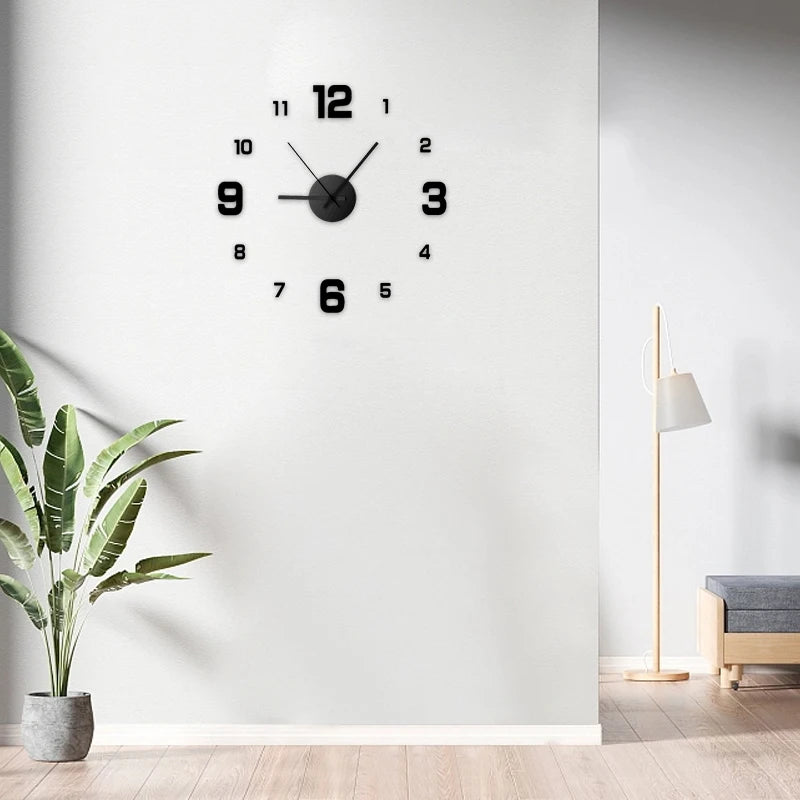 Frameless DIY Wall Clock Decal Silent Living Room Office Decoration