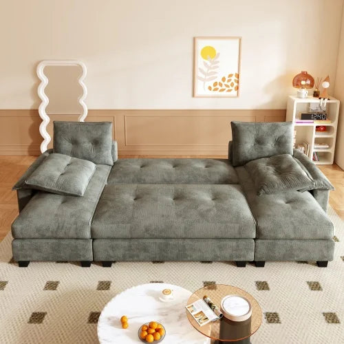 U Shaped Sleeper Sofa With Pullout Bed USB Ports Premium