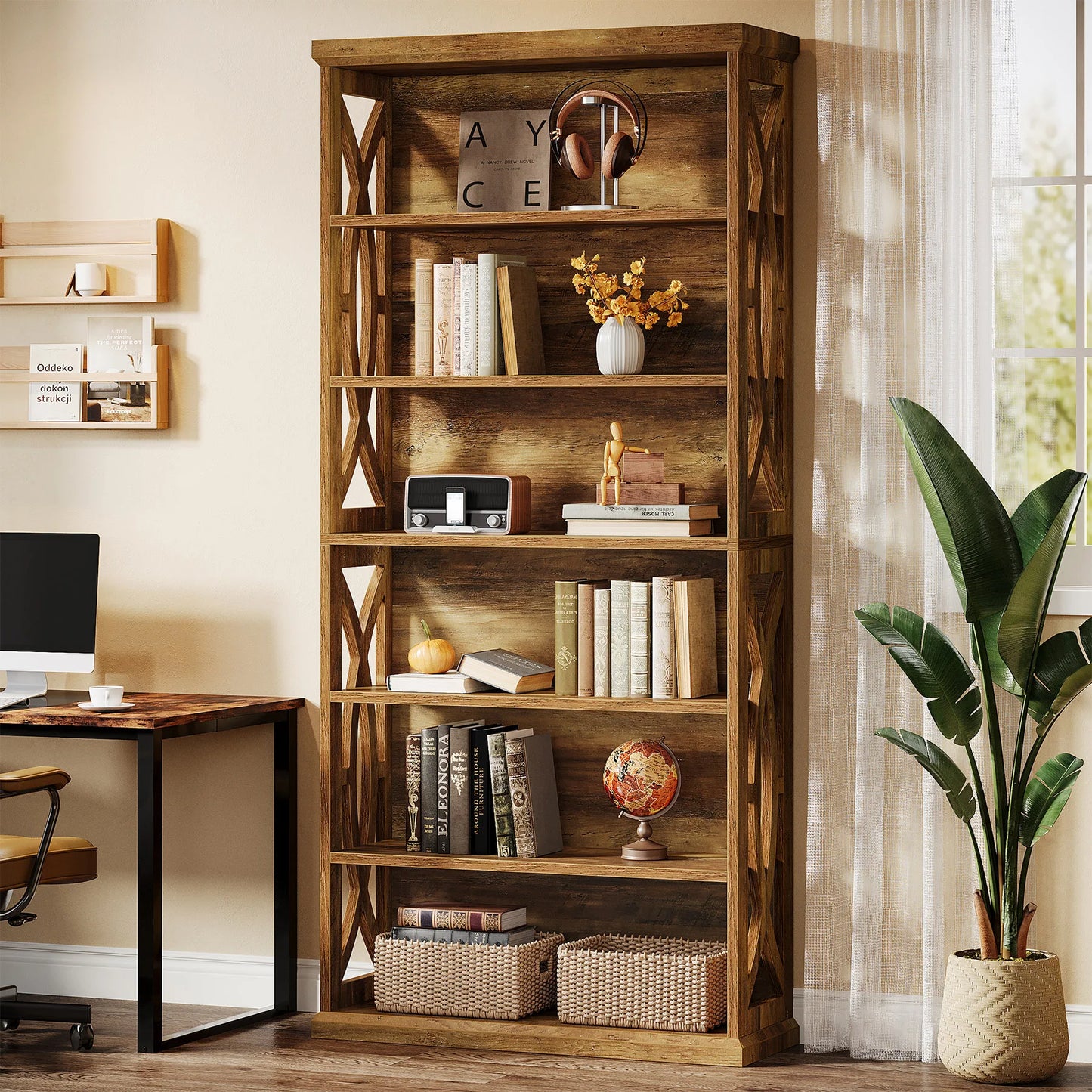 Tribesigns 6 Tier Wood Freestanding Bookshelf Industrial Display