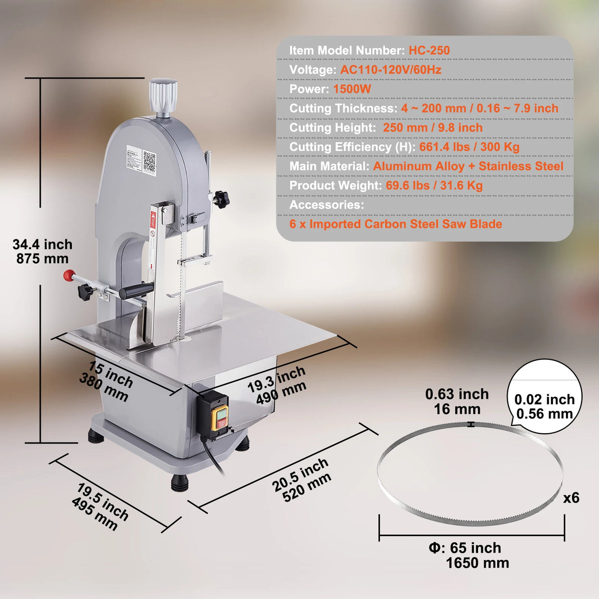 SucceBuy Commercial Electric Bone Cutting Bandsaw for Meat and Kitchen