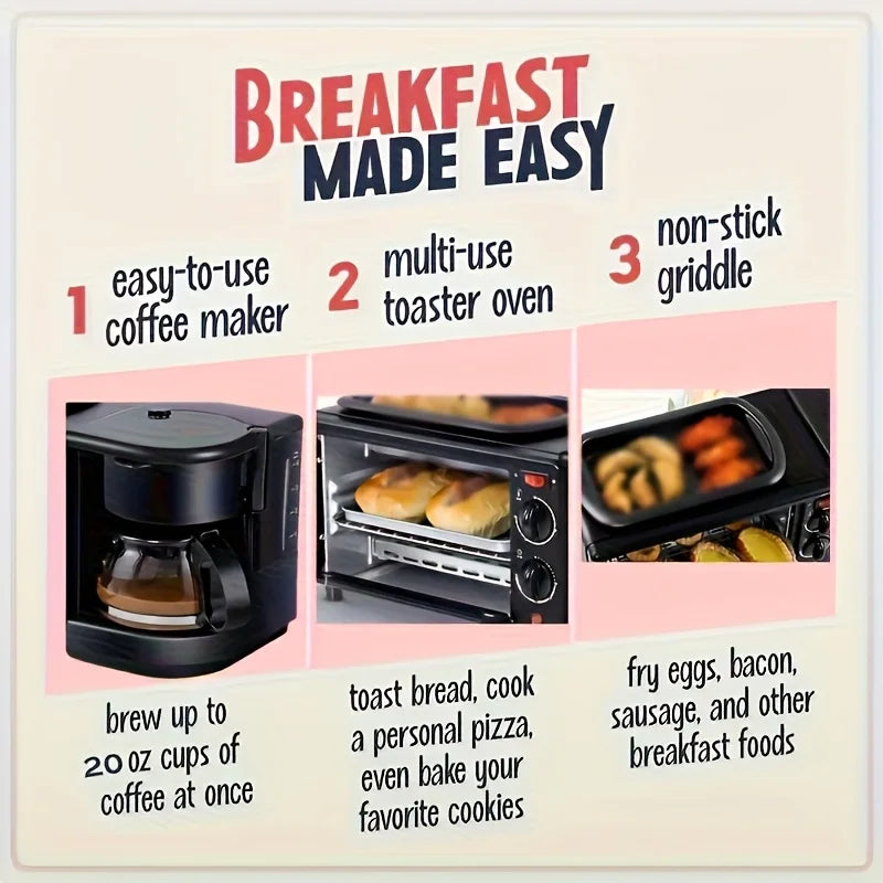 3-in-1 Breakfast Maker With Coffee Eggs Toast And Timer Functions