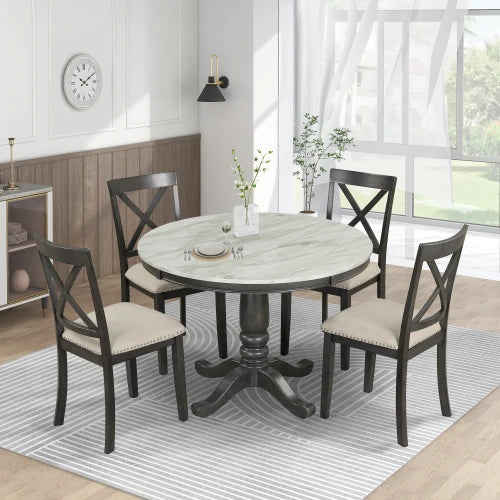 Solid Wood 5-Piece Dining Table Set for Four with Chairs
