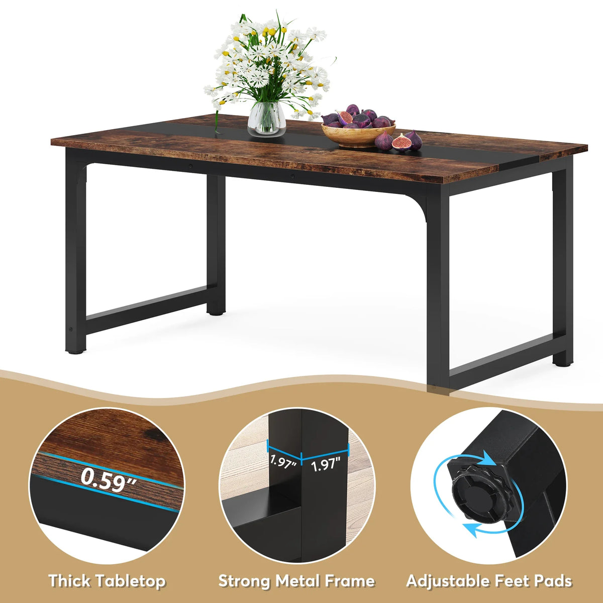Tribesigns Industrial Rectangular Wood Dining Table For Kitchen