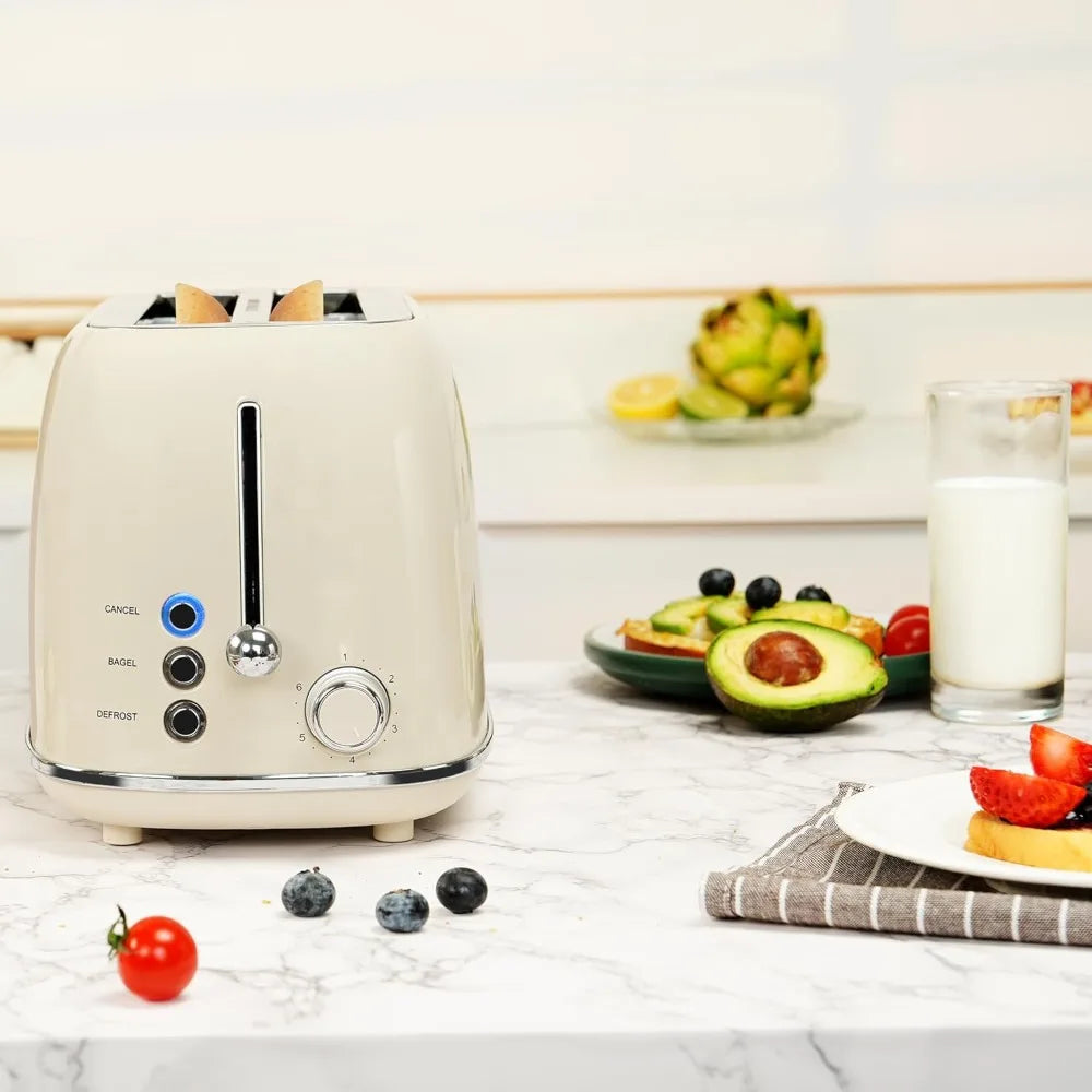 Roter Mond 4 Slice Toaster Stainless Steel Bagel Defrost Cancel 6 Shade Settings
