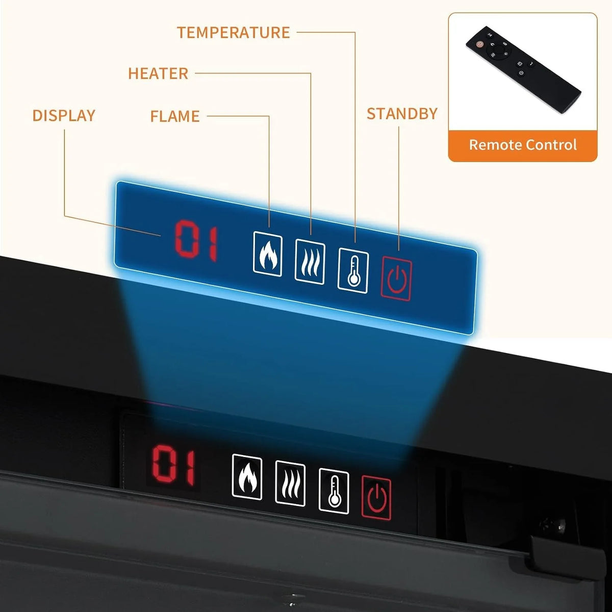 ANIXOL Recessed Wall Mounted Linear Electric Fireplace Heater With Remote