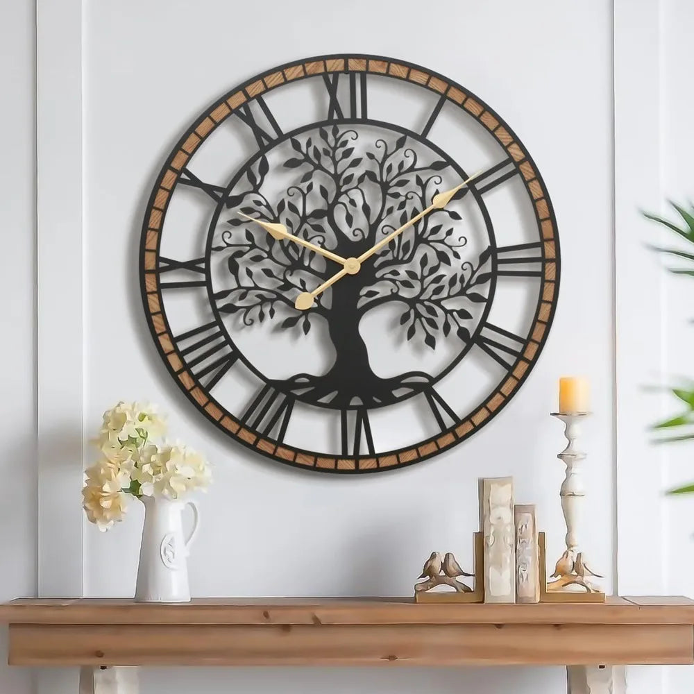 Farmhouse Tree Of Life Rustic Wall Clock With Wood Frame Battery Included