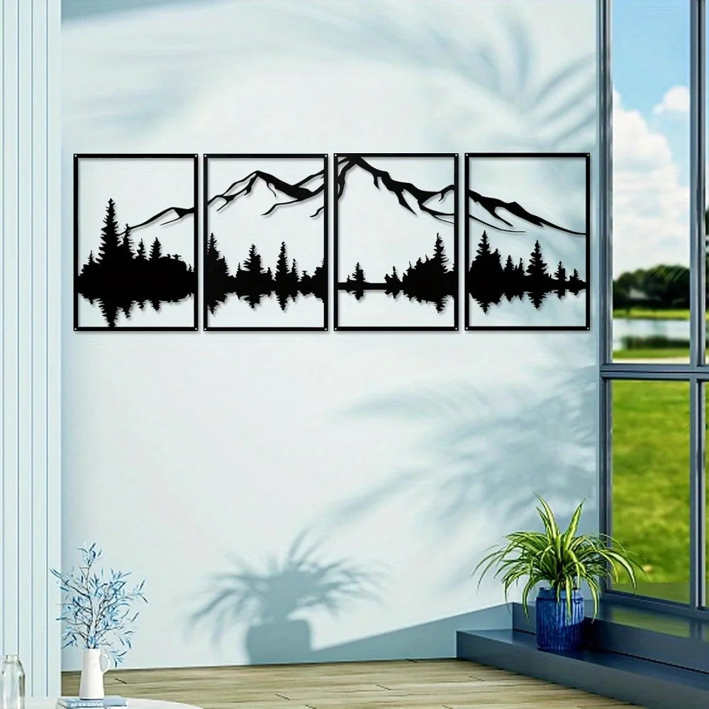 Mountain Metal Wall Art 4 Piece Forest Decor Vertical