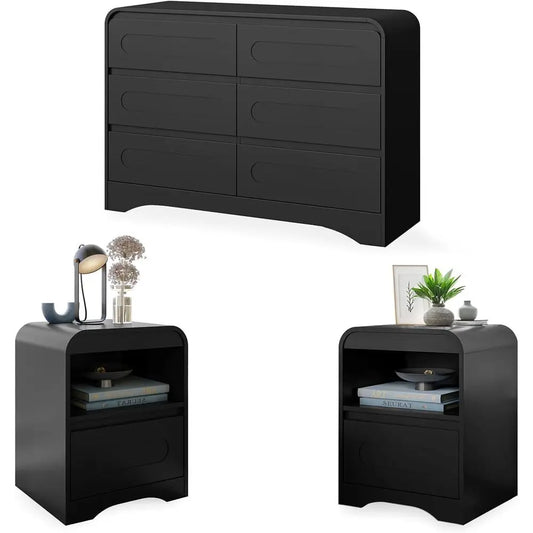 3-Piece Solid Wood Bedroom Set Dresser Nightstand Chest