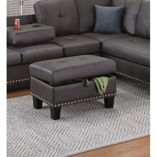 Faux Leather Sofa Set With Storage Footstool And Cup Holder