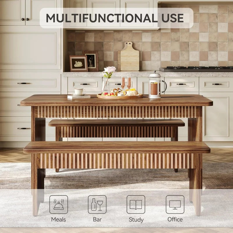 Farmhouse Dining Table Set With Benches For Family Rooms