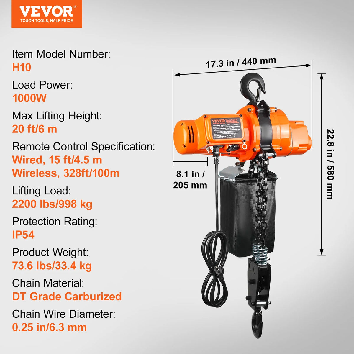 SucceBuy Electric Chain Hoist With Wireless And Wired Controls