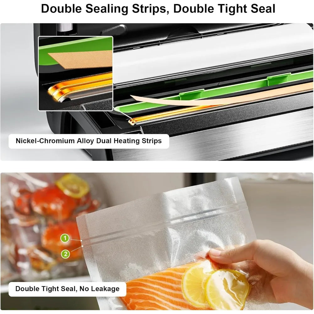 XMSJ Vacuum Sealer 95kPa Dual Heat Seal for Dry Food