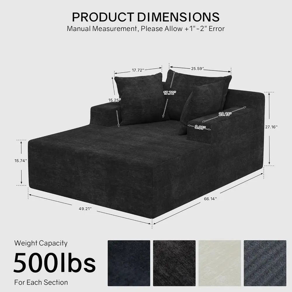 Chenille Cloud Chaise Lounge Chair With Pillows For Living Room