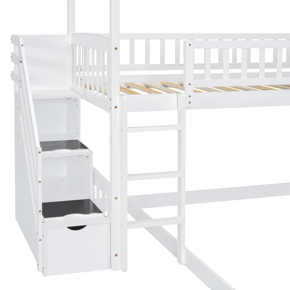 Twin Over Full House Bunk Bed With Slide Pine Frame