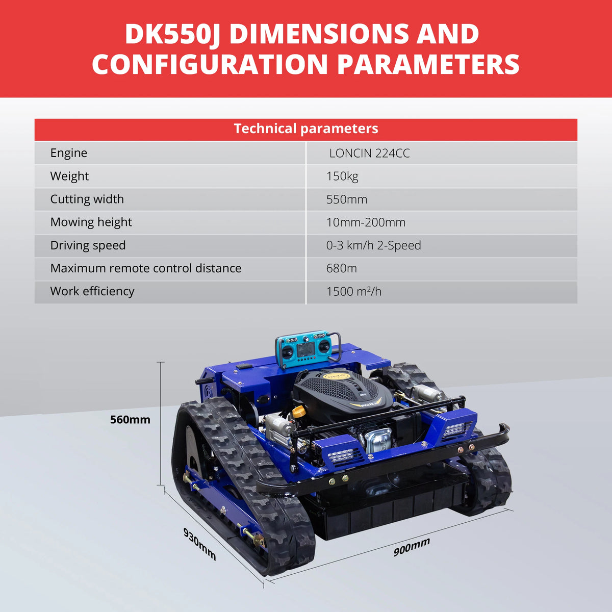DEEPKRON Remote Controlled Lawn Mower for Steep Slope Grass Cutting