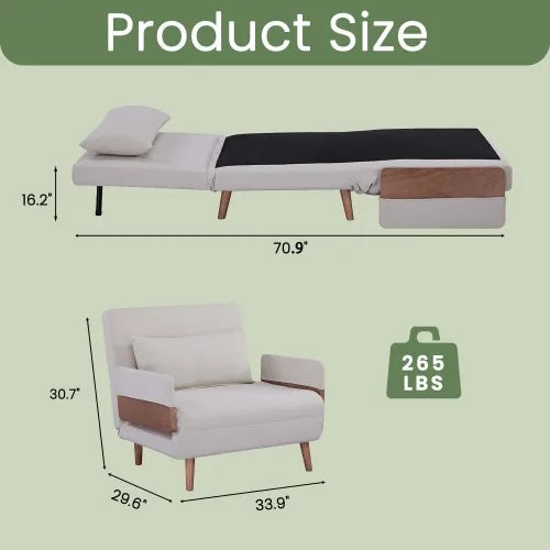 Modern Foldable Sofa Bed Single Seater With Breathable Linen Fabric