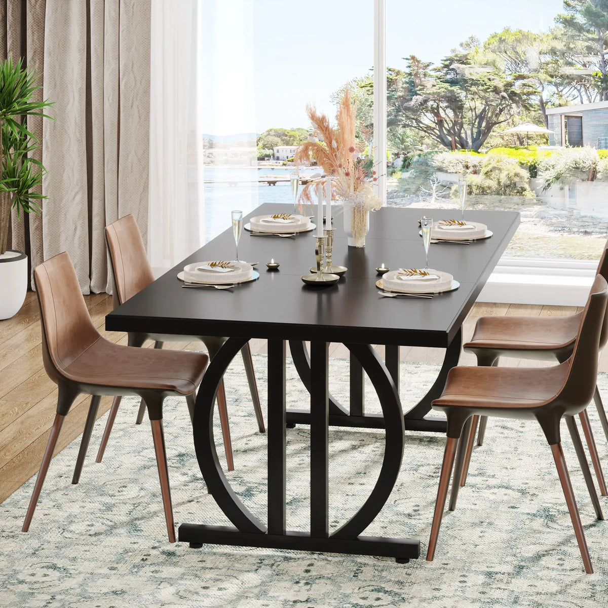 Tribesigns Modern Industrial Wooden Dining Table With Metal Frame