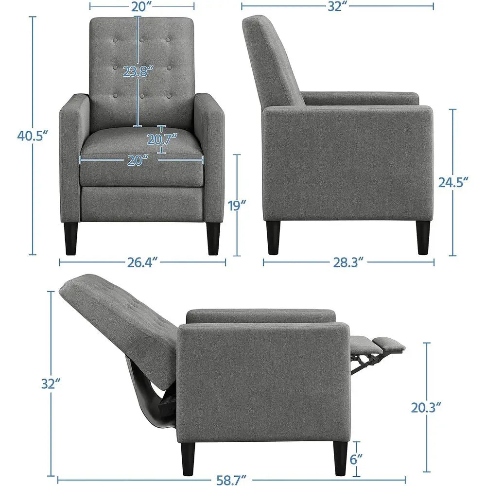 Fabric Recliner Chair With Adjustable Back And Footrest