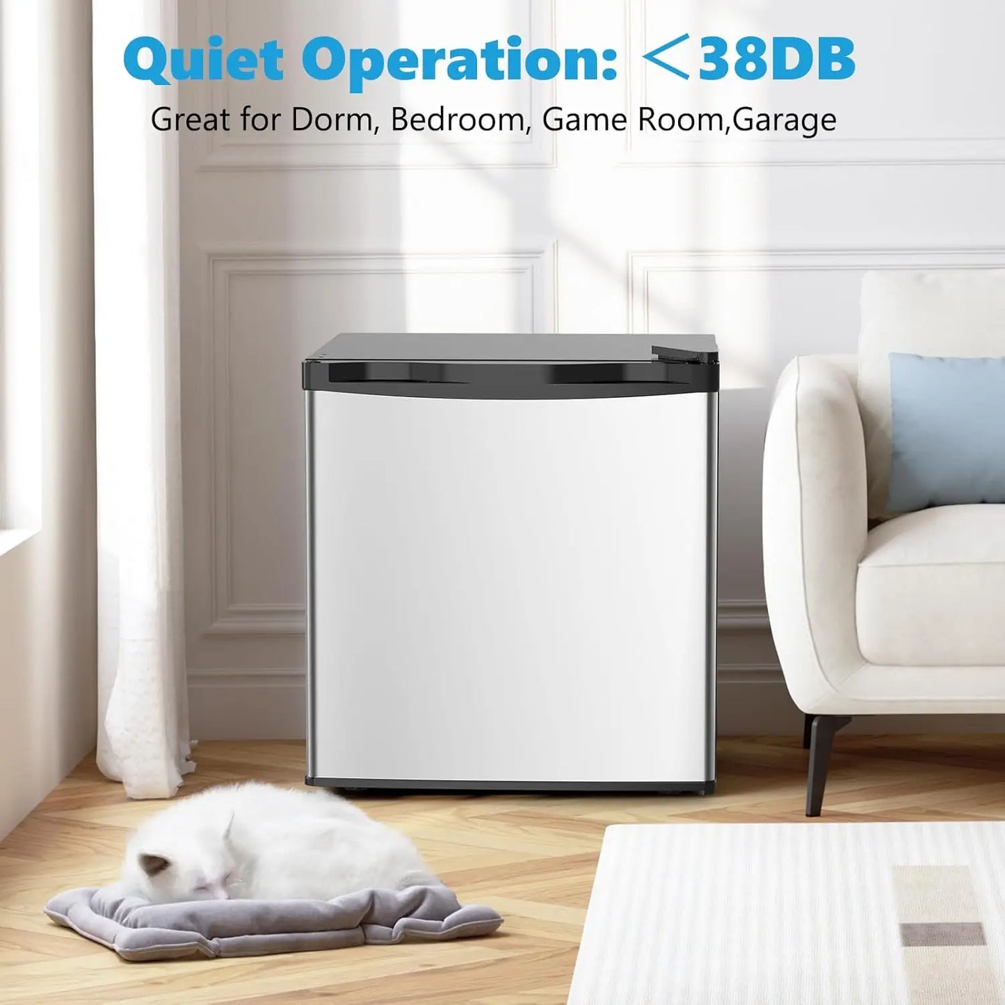 XMSJ Compact Mini Fridge With Freezer Ultra Quiet Energy Efficient