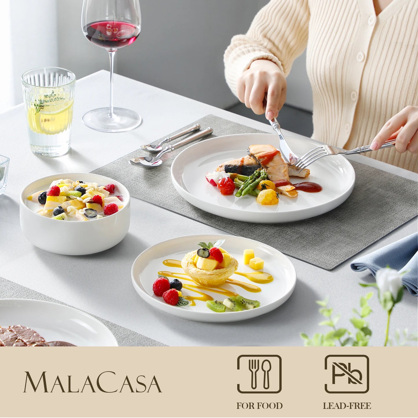 Malacasa Ceramic Dinnerware Set Round Porcelain Plates And Bowls