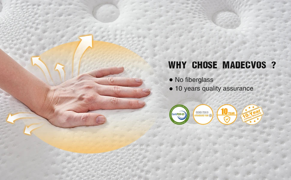 Madevos Hybrid Mattress In A Box With Pocket Spring For Motion Isolation