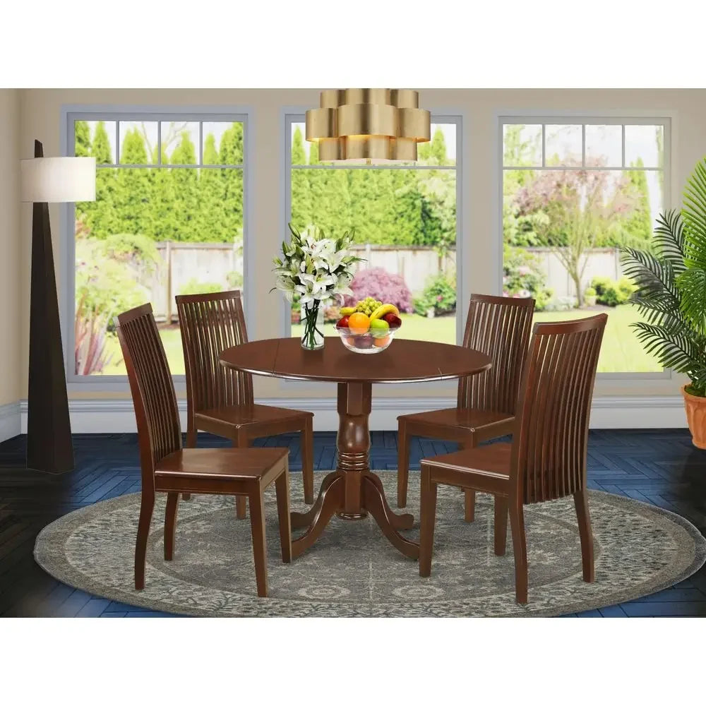 XMSJ Five Piece Round Dining Table Set With Dropleaf Chairs