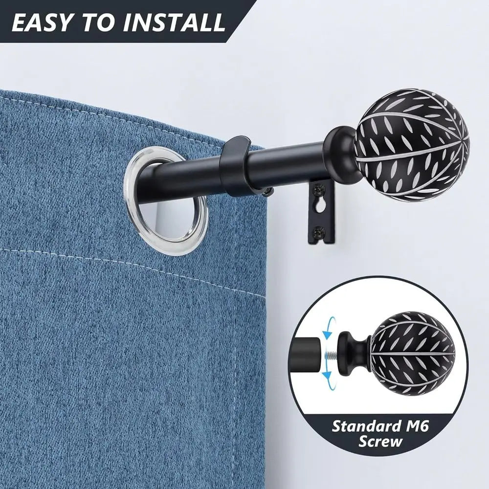 Adjustable Metal Curtain Rod With Decorative Finial For Windows
