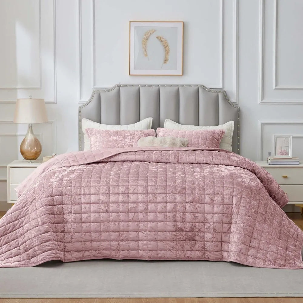 Luxury Velvet Quilt Set With Soft Cozy Comforter And Bedspread