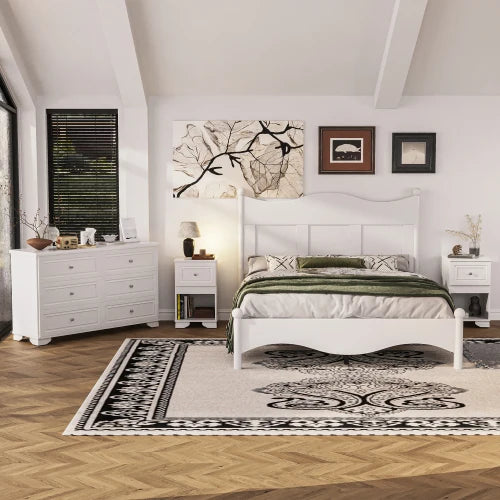 Retro Style 4-Piece Queen Bedroom Set With Storage Nightstand Dresser