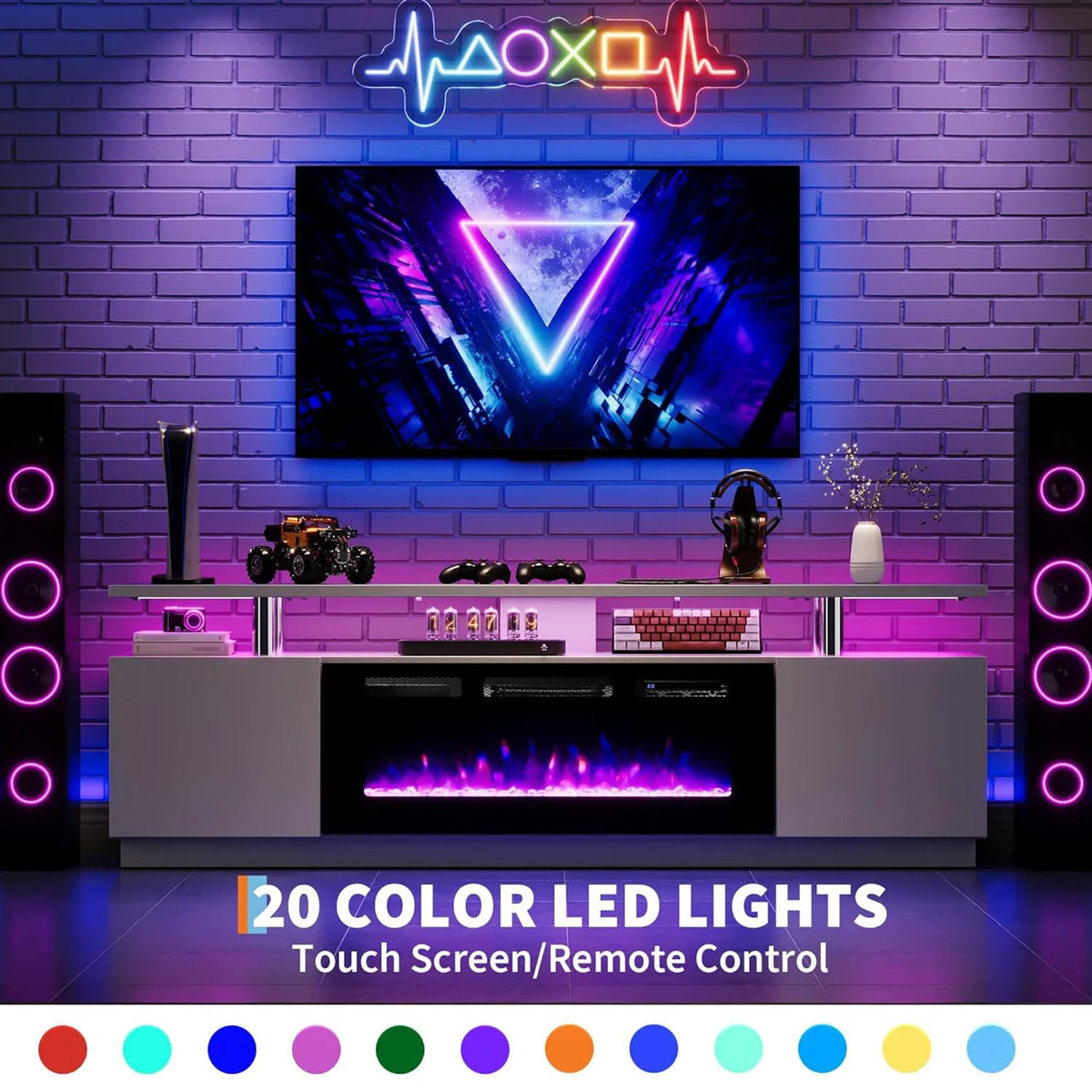 Adoolla Electric Fireplace TV Stand with Heater and LED Lights