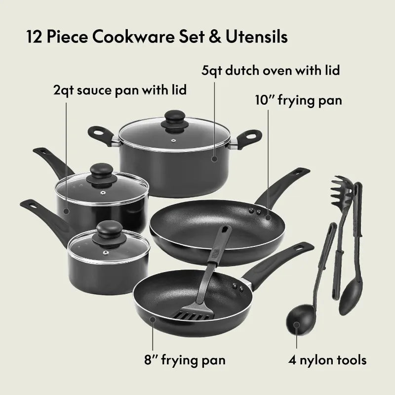 BELLA Nonstick Aluminum Cookware Set With Nylon Cooking Utensils