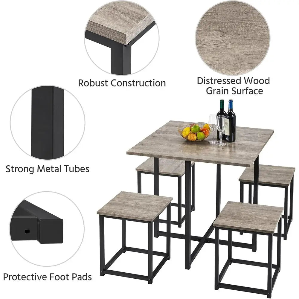Ticify Industrial Dining Table Set For 4 With Space Saving