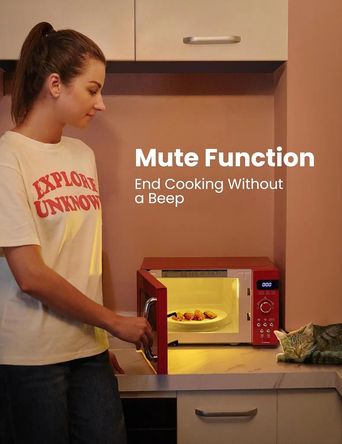 XMSJ Retro Small Microwave Oven With 9 Preset Menus